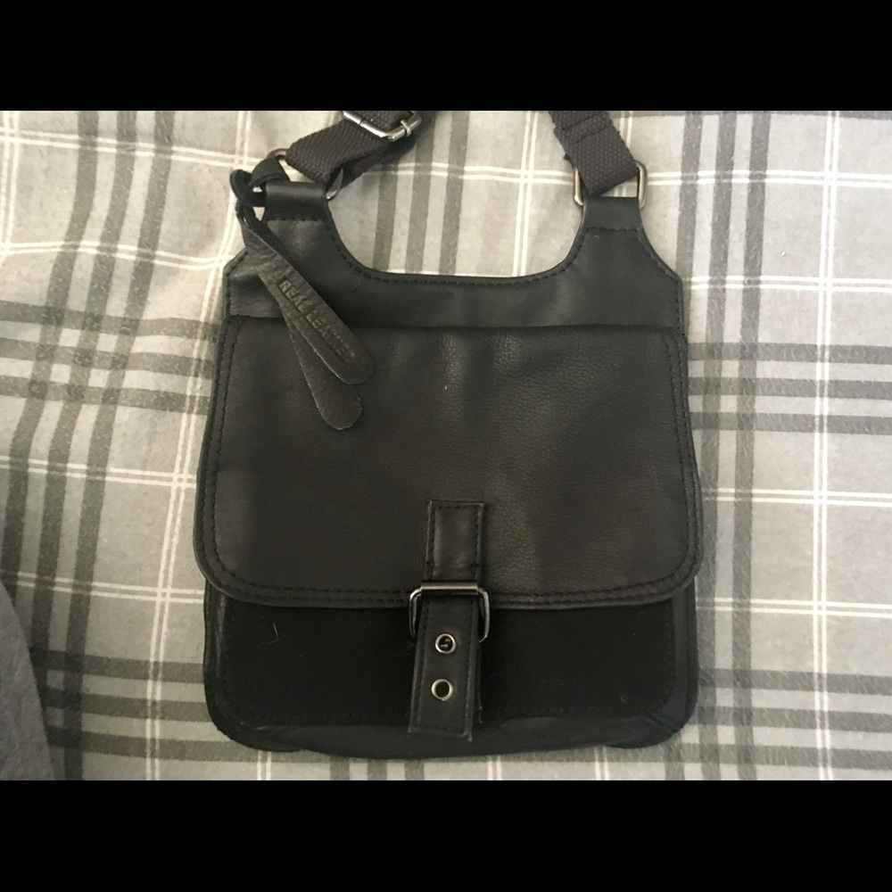 Topman Leather & Canvas Crossbody Bag